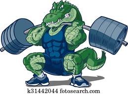 weightlifting, jacaré, mascote, carreta