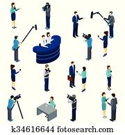 עתונאי, עבודה, איזומטרי, איקונים, קבע