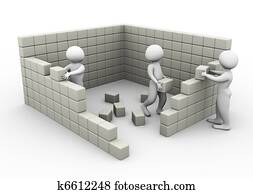 concept, van, vorm een team werk, en, bouwsector