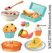 Different kind of food and dessert Different kind of food and dessert