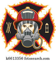 Firefighter with Mask on Cross Firefighter with Mask on Cross
