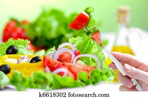 healthy food fresh vegetable salad and fork