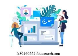 jung, verschieden, geschäftsfrauen, und, geschäftsmann, co, arbeitend zusammen, auf, web.