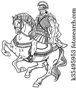 romanische, krieger, auf, dass, pferd, schwarz, wei? romanische, krieger, auf, dass, pferd, schwarz, wei?
