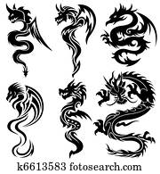 Set of the Chinese dragons, tribal Set of the Chinese dragons, tribal