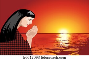 אישה מתפללת, ב, שקיעה