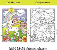 csinos, egyszarvú, alatt, kellemes, world., elpirul beír