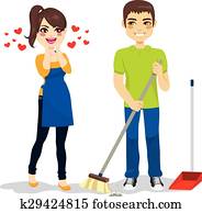 mulher, amores, namorado, limpeza