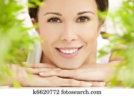naturlig hälsa, begrepp, vacker kvinna, le