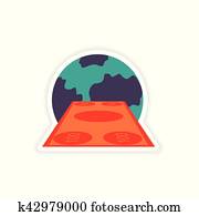 stylish sticker on paper banknotes and globe
