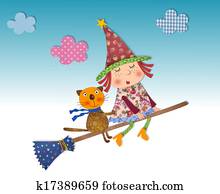 witch and cat flying witch and cat flying
