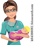 רופא של אישה, כירורג, להחזיק, יילוד, הפרד