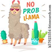 Cool alpaca lettering quote with No prob llama. Funny wildlife animal, lama quotes vector concept Cool alpaca lettering quote with No prob llama. Funny wildlife animal, lama quotes vector concept