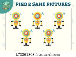 finden, zwei, gleich, bilder, kinder, puzzel, vektor, illustration. finden, zwei, gleich, bilder, kinder, puzzel, vektor, illustration.