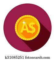 Vector gold coin. The flat style.