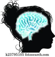 Woman glowing brain concept