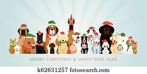 קבץ, של, כלבים, ללבוש, חג המולד, תלבושת