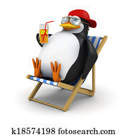 3d Penguin relaxes in deckchair 3d Penguin relaxes in deckchair