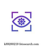 eye with gear icon on white, vector