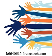 glücklich, hände, vector.