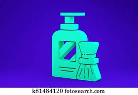 Green Shaving gel foam and brush icon isolated on blue background. Shaving cream. 3d illustration 3D render Green Shaving gel foam and brush icon isolated on blue background. Shaving cream. 3d illustration 3D render