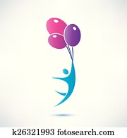 man holding air balloon, isolated vector icon man holding air balloon, isolated vector icon