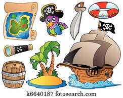 Set of various pirate objects Set of various pirate objects