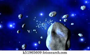 Asteroids floating in space