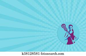 Business card Female Lacrosse Player Stick Circle Retro Business card Female Lacrosse Player Stick Circle Retro