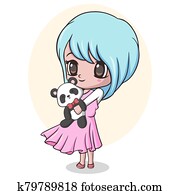 Cute little girl holding panda doll Cute little girl holding panda doll