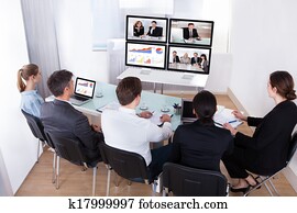 gesellschaft, von, businesspeople, in, videokonferenz