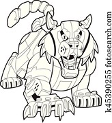 mecânico, robô, bobcat, ou, Wildcat, vetorial, mascote, ilustração