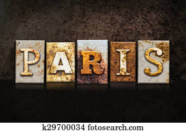 Paris Letterpress Concept on Dark Background Paris Letterpress Concept on Dark Background