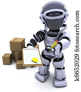 robot, hos, forsendelse, bokse