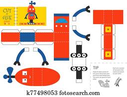 schneiden, und, klebstoff, roboter, spielzeug, vektor, illustration,, worksheet. schneiden, und, klebstoff, roboter, spielzeug, vektor, illustration,, worksheet.