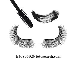 špinavý, false eyelash, a, nafarbiť maškarou, izolovaný, on biely, background