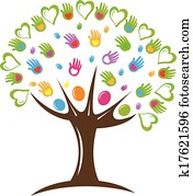 עץ, לבבות, ו, ידיים, סמל, לוגו