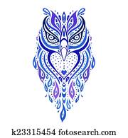 קישוטי, owl., אתני, pattern.
