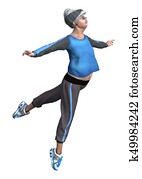 3d, podklad, senior zena, exercising, on biely