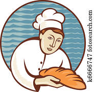 baker chef with loaf of bread retro baker chef with loaf of bread retro