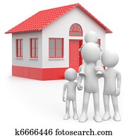 glückliche familie, mit, ihr, eigenheim, hinter