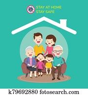 grande, familia, llevando, un, máscara quirúrgica, para lo impedir, virus, covid-19