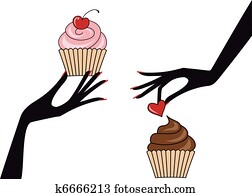 hands with cupcakes, vector hands with cupcakes, vector