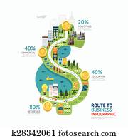 Infographic business money dollar shape template design.route to success concept vector illustration / graphic or web design layout.