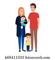 jung, eltern, pärchen, mit, sohn, und, baby