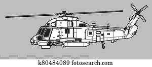 Kaman SH-2G Super Seasprite. Outline vector drawing Kaman SH-2G Super Seasprite. Outline vector drawing