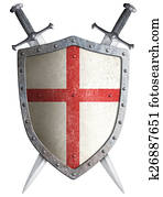 old medieval crusader shield and two crossed swords isolated old medieval crusader shield and two crossed swords isolated
