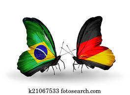 Two butterflies with flags on wings as symbol of relations Brazil and Germany