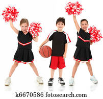 Group of Children Cheerleaders and Basketball Player Group of Children Cheerleaders and Basketball Player