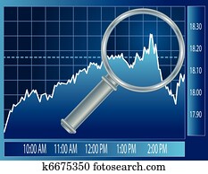 mercado conservado estoque, tendência, sob, magnifier, vidro